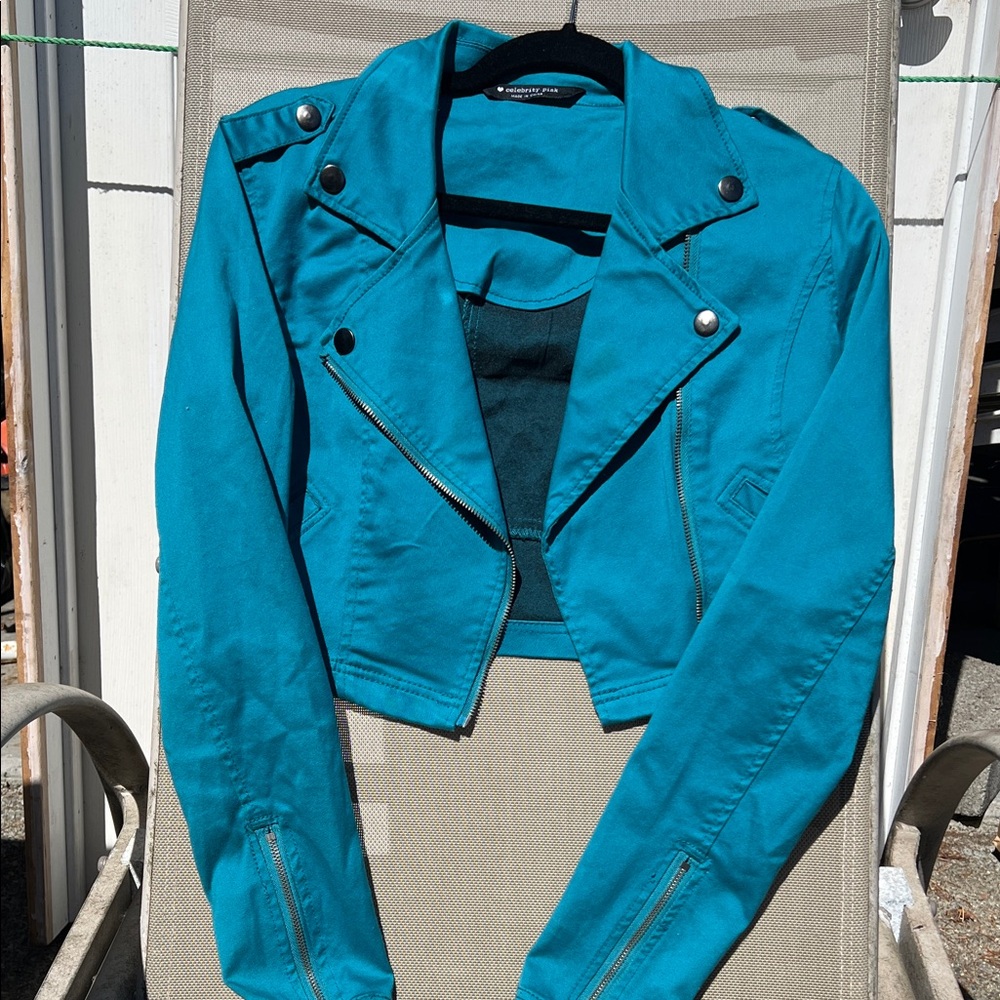 Celebrity Pink Turquoise Leather Jacket